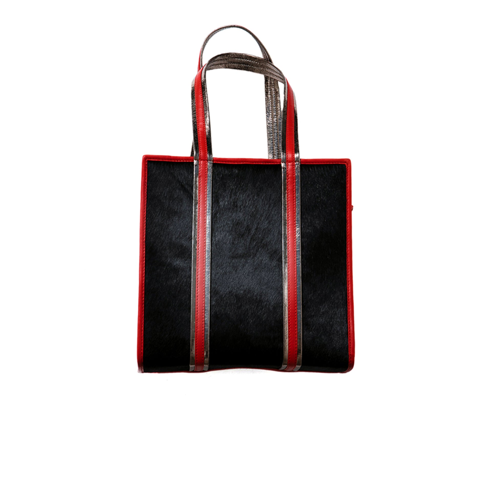 Sac en vachette et cuir d'agneau à poil foncé