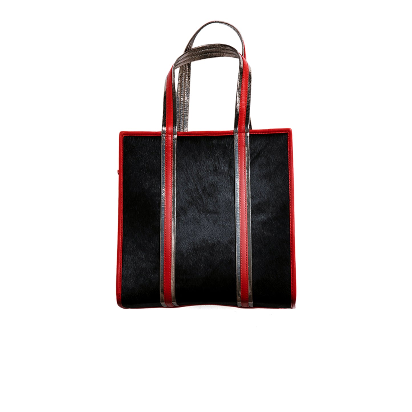 Sac en vachette et cuir d'agneau à poil foncé