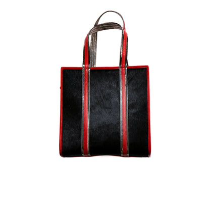 Sac en vachette et cuir d'agneau à poil foncé