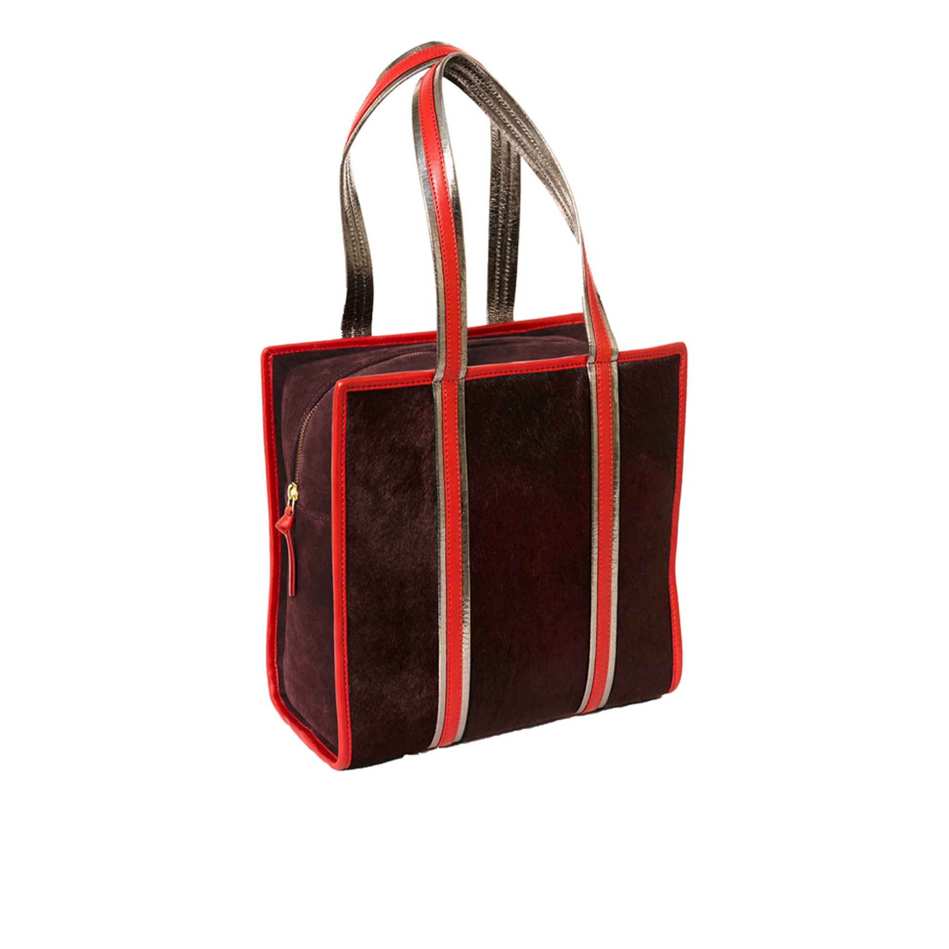 cabas peau de vachette et d'agneau bordeaux