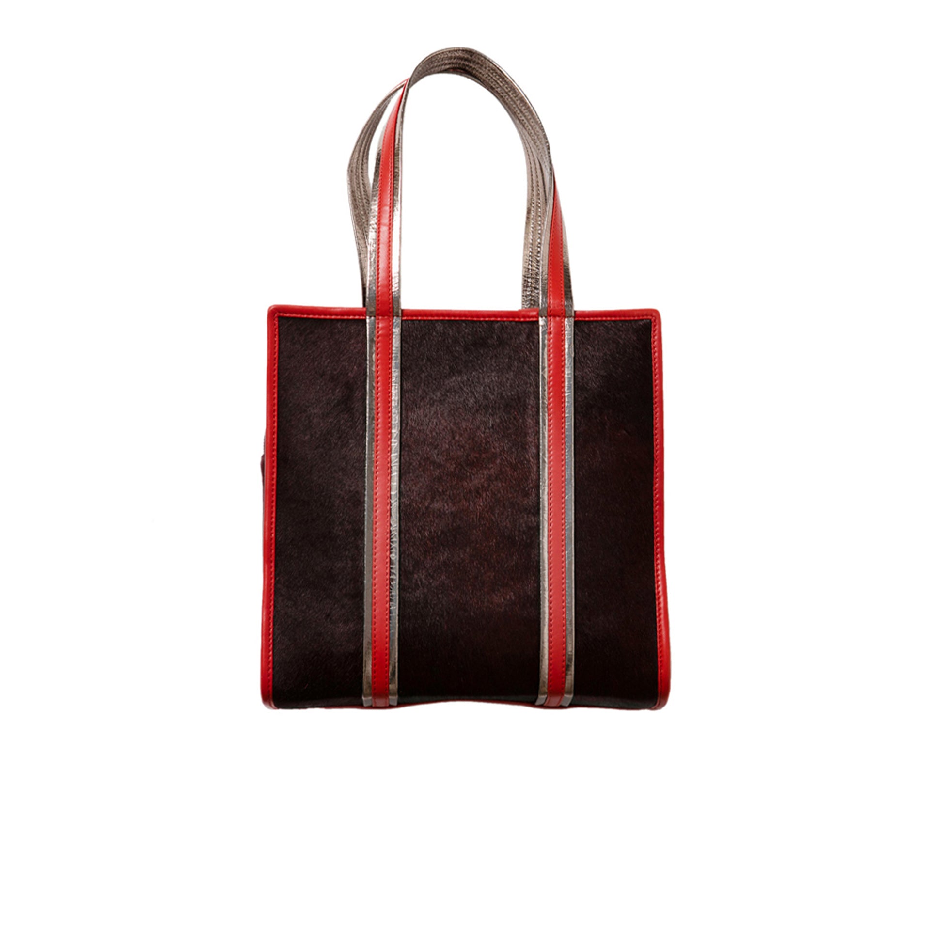 cabas peau de vachette et d'agneau bordeaux