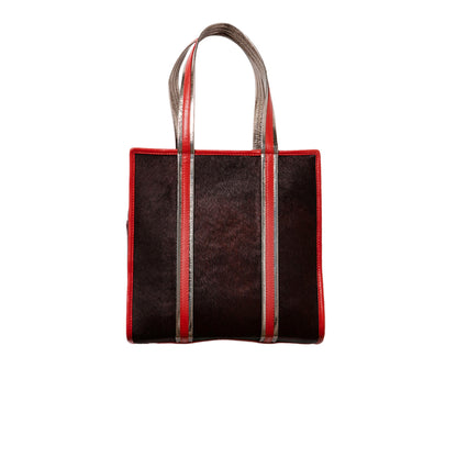 cabas peau de vachette et d'agneau bordeaux