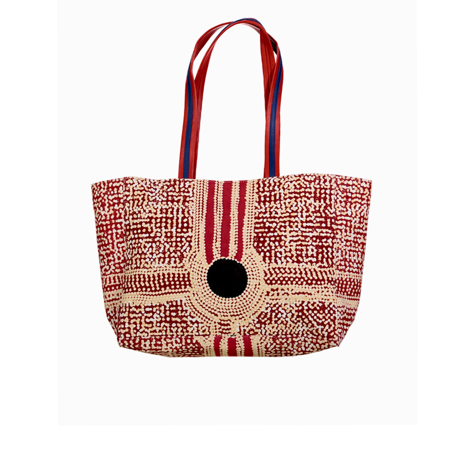 sac de course coton rouge et blanc motif chemin