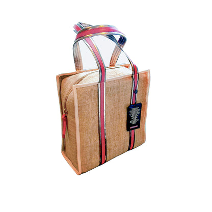 Sac en jute tissé à la main anse en cuir