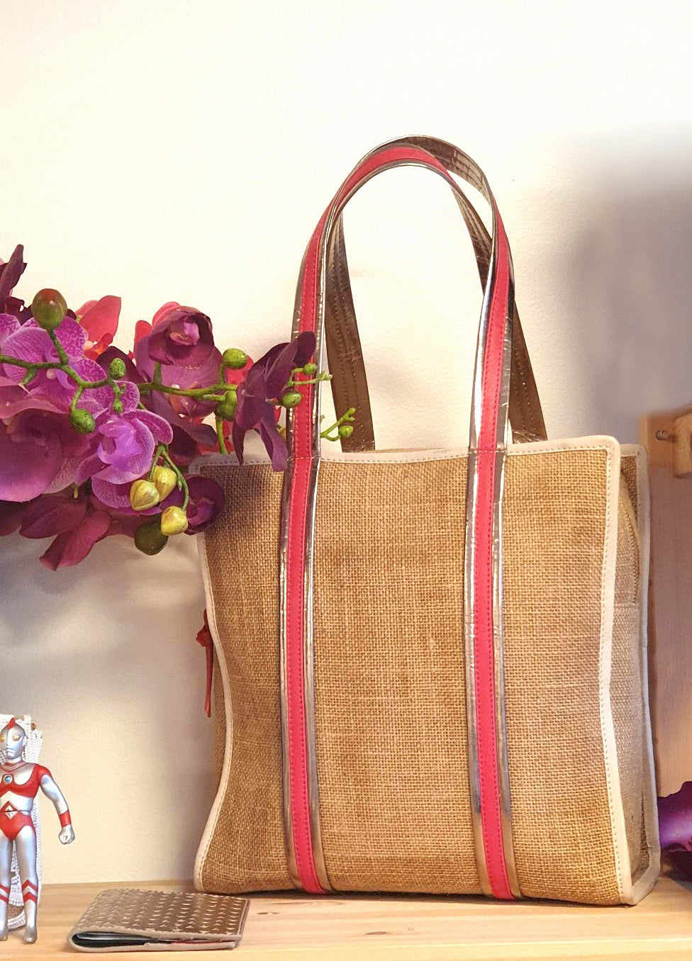 Sac en jute tissé à la main anse en cuir