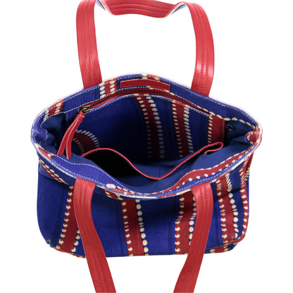 tote bag coton bleu rouge motif aborigène