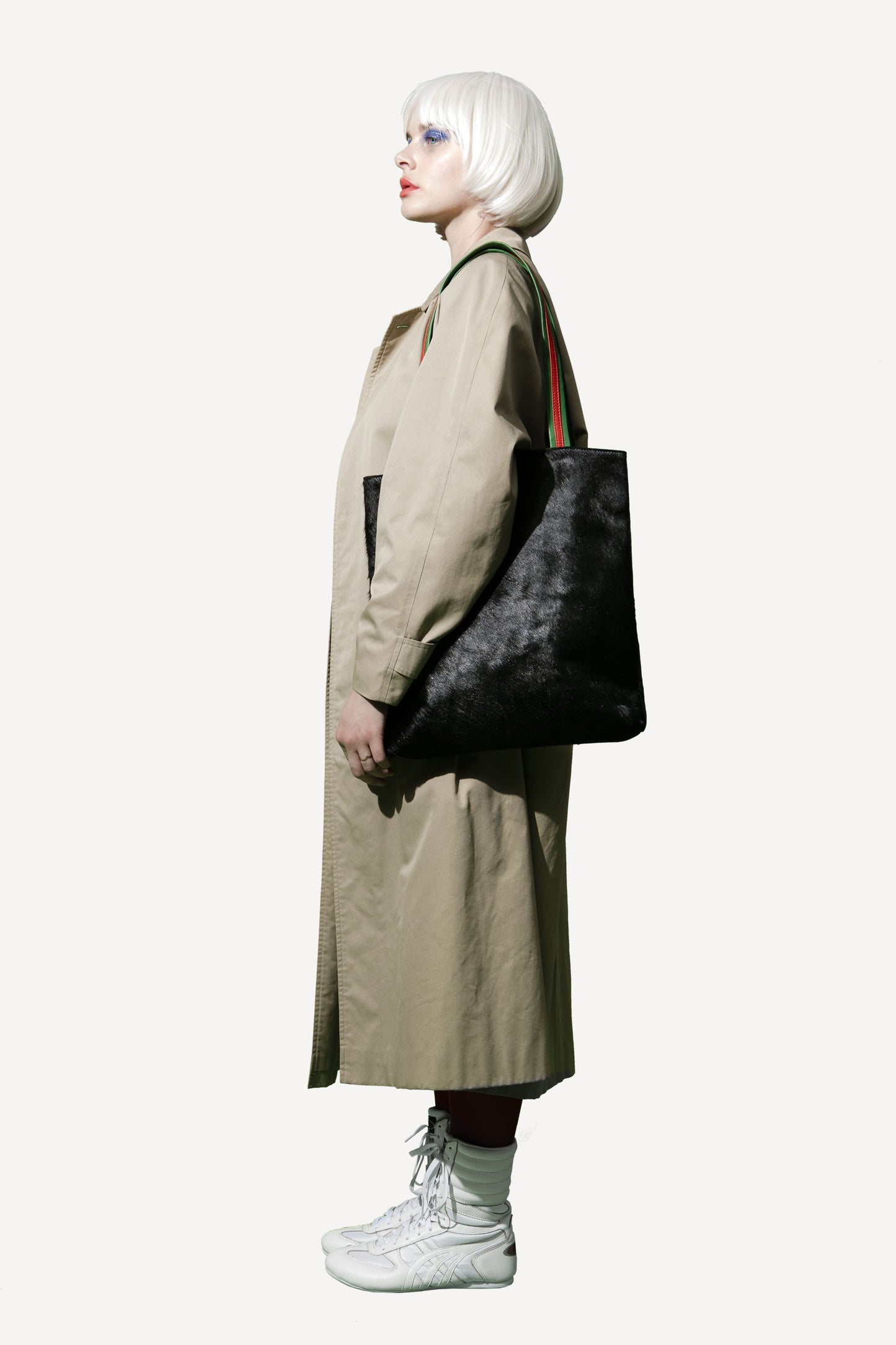 tote bag noir cuir lisse et à poil