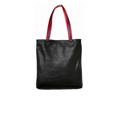tote bag cuir imprimé et cuir lisse noir