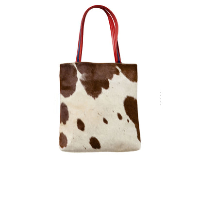 tote bag marron en cuir imprimé poney 
